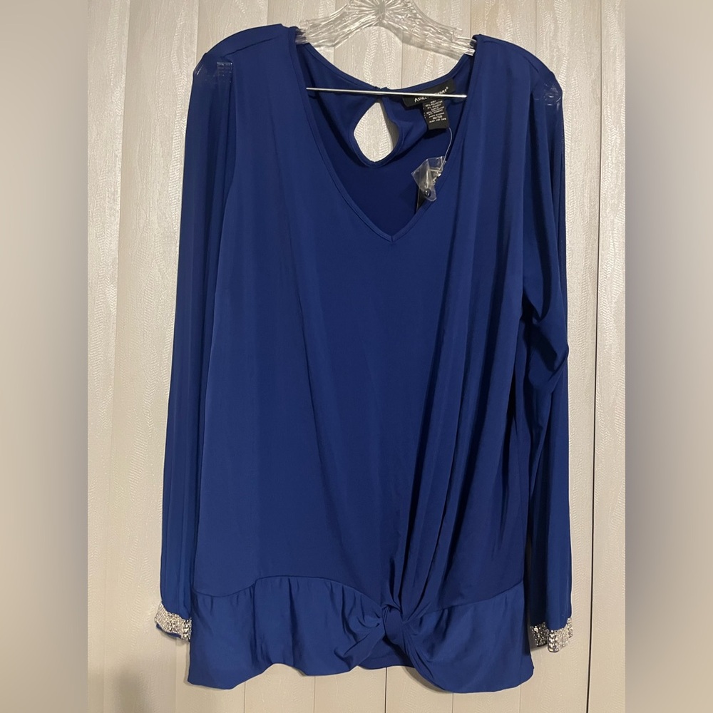 Ashley Stewart Royal Blue Blouse with Knot Accent